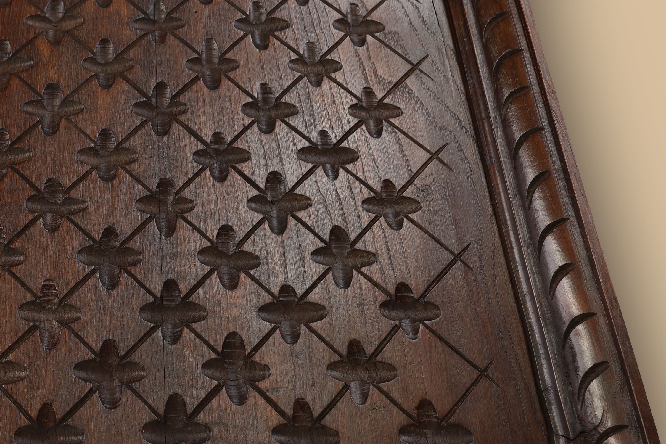 Large carved Portugees Neo-Gothic oak wall panel, 1850sthumbnail